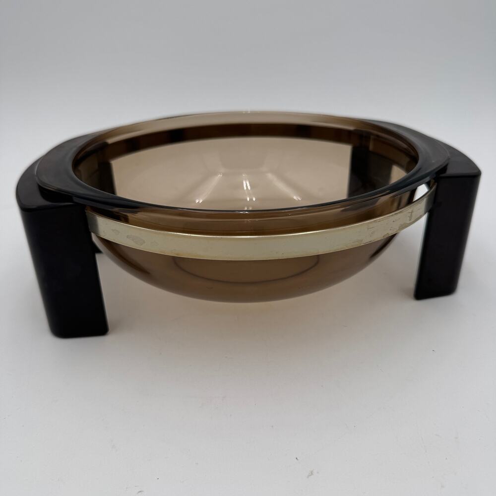 Vintage PYREX Fireside Amber Mixing Serving Bowl and Handled Cradle 024 2l